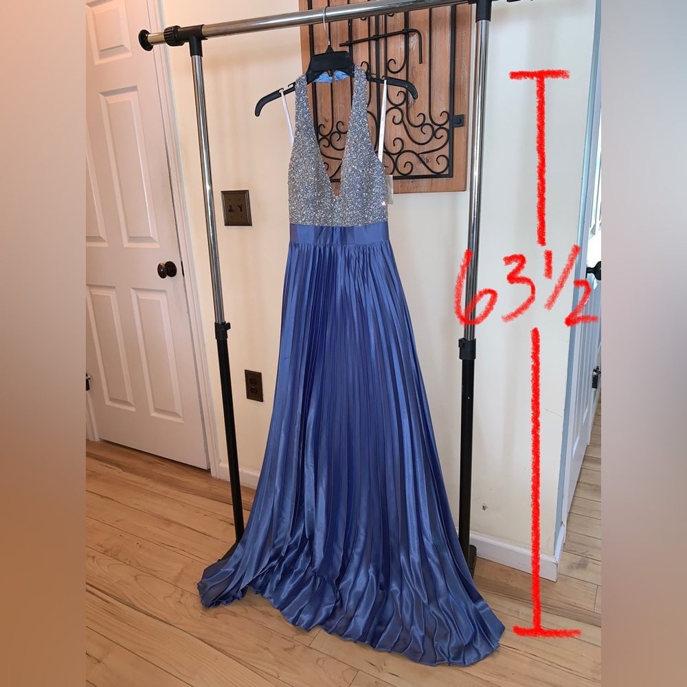 Riva Designs V-neck Cinderella Blue Dress with Silver Sequins (Needs Repair)